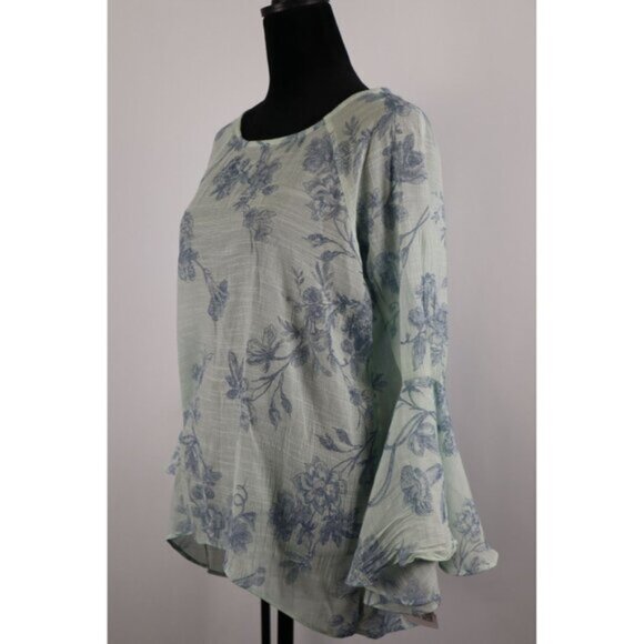 Lauren Conrad Women's Mint Green Floral Print Flowy Bell Sleeve Top Size Medium‎ - Picture 2 of 11